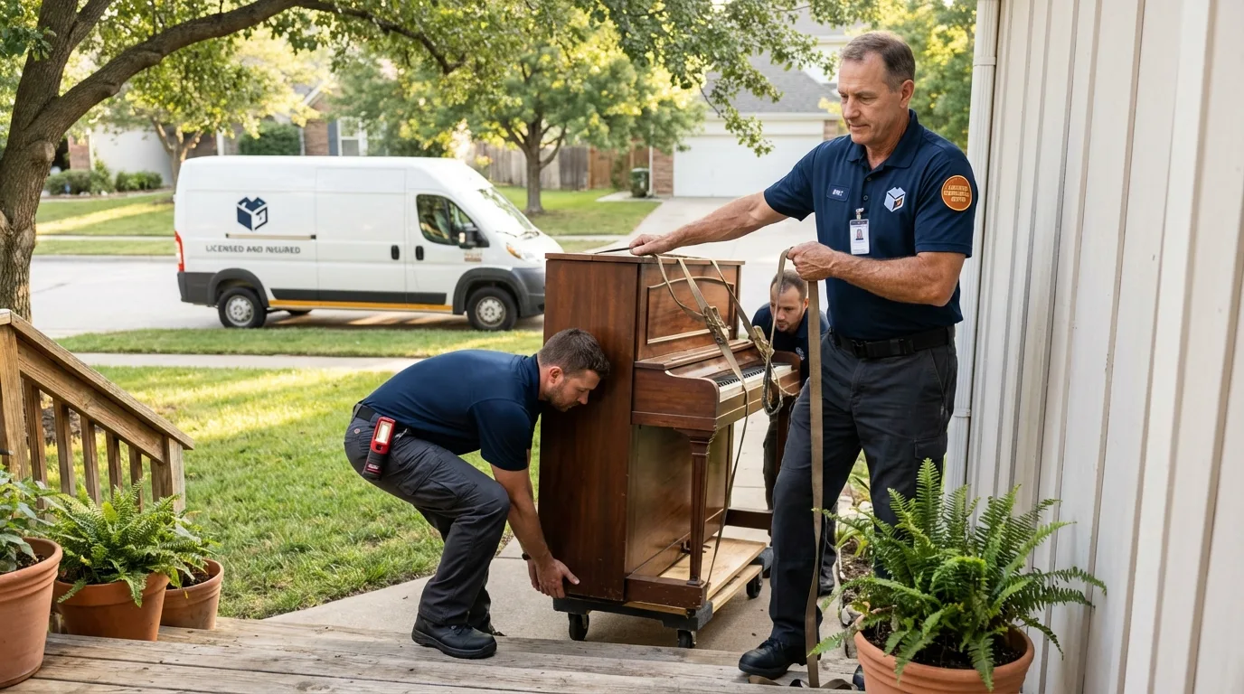 Licensed piano movers securing grand piano in Piketon, OH