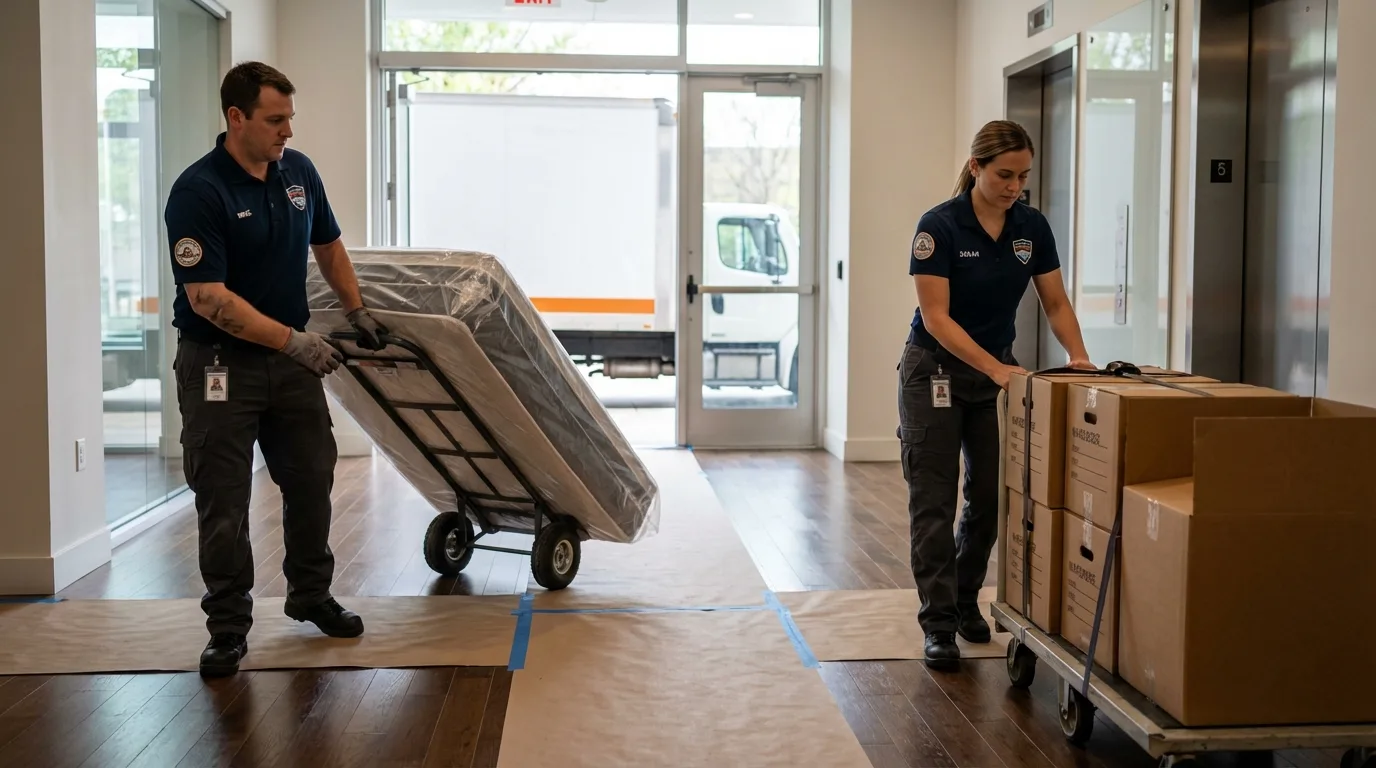Professional apartment movers loading elevator in Piketon, OH